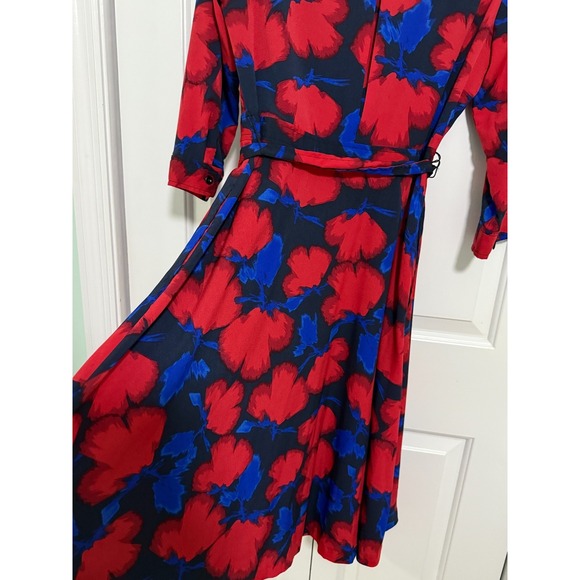 Banana Republic Dress Womens Size 8 PETITE Red Blue Flowers Long Sleeve 8P - Picture 11 of 13